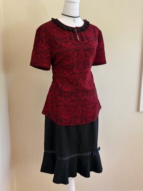 Vintage Marc Jacobs goth lolita floral blouse black lace ruffle collar twee L